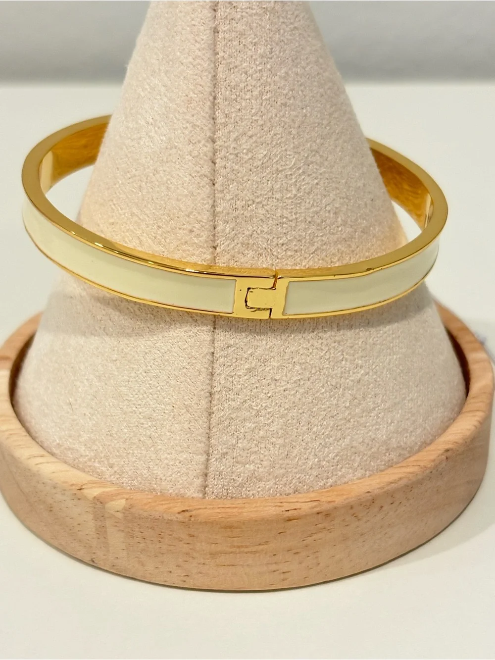 Tory Burch Gold-Tone Bangle with Cream Enamel Logo